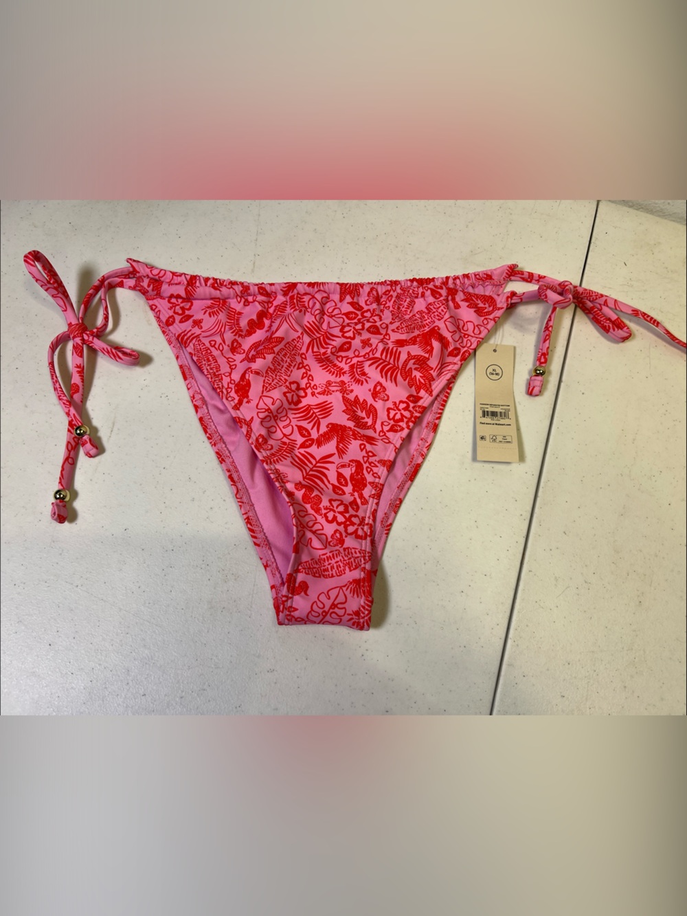NOBO Pink and Red Floral Tie-Side Bikini Bottom